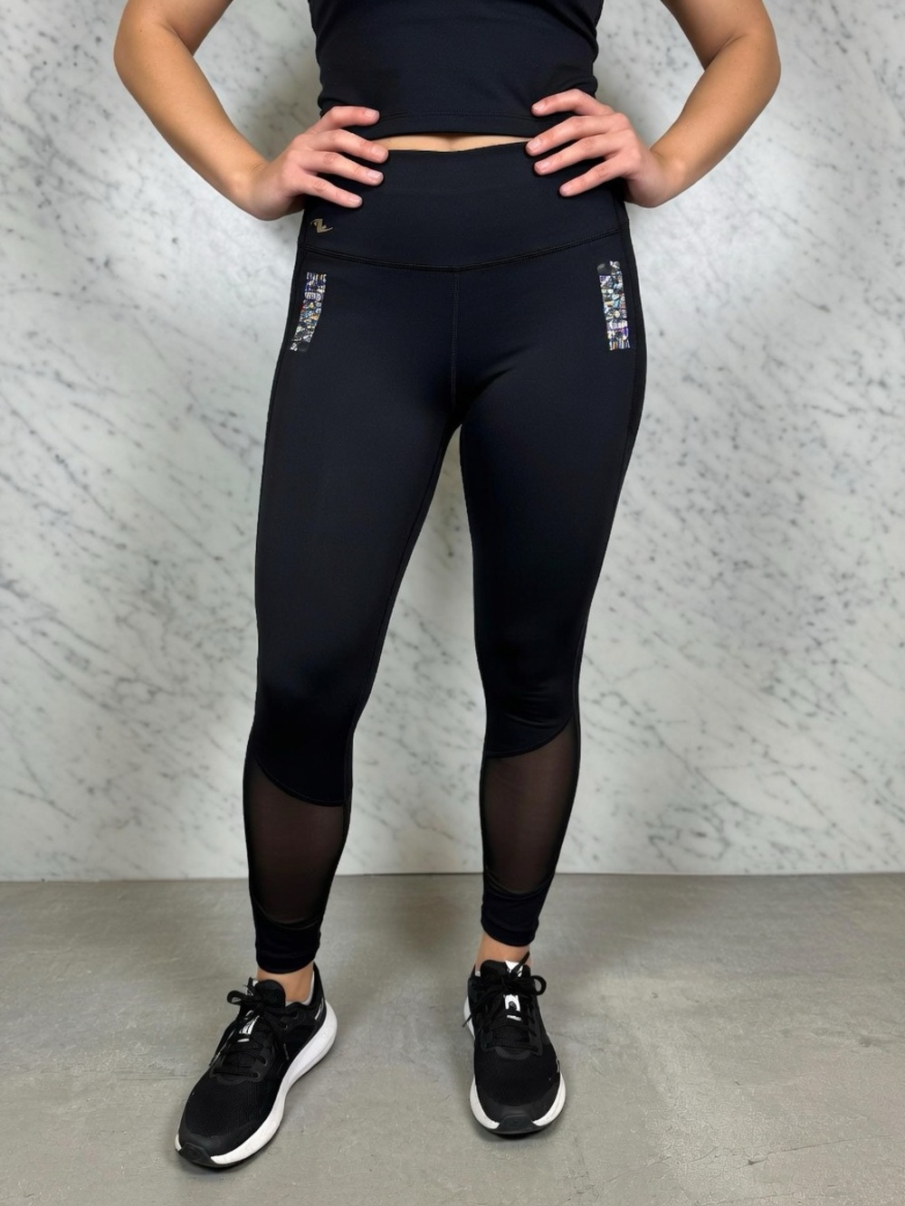 Athletic Works Black Leggings with Holographic Side Detail